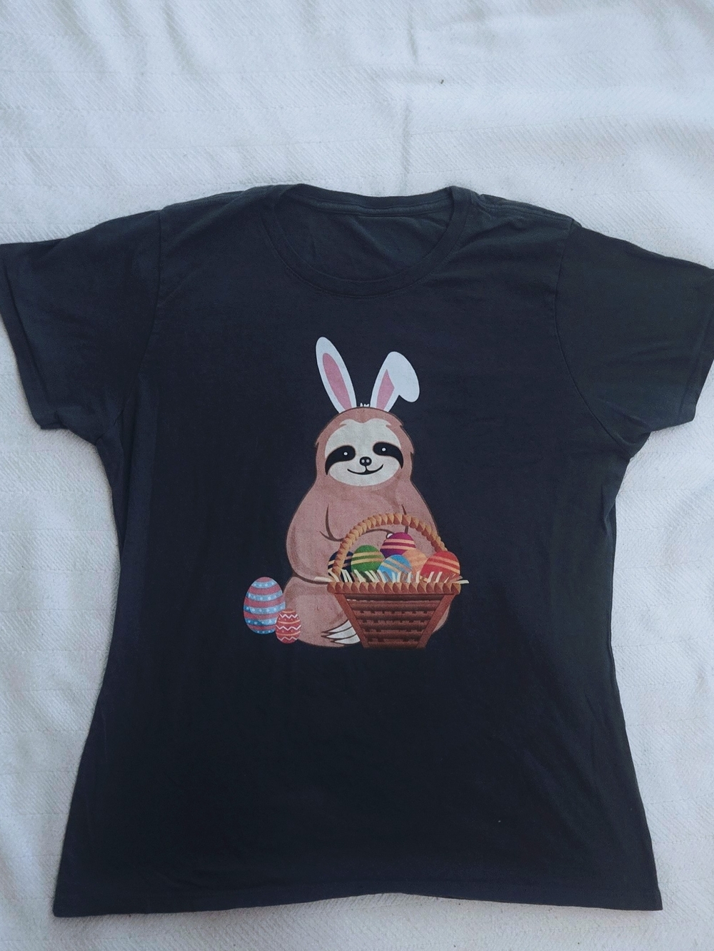 Dark Grey Tee with Sloth Easter Basket Graphic